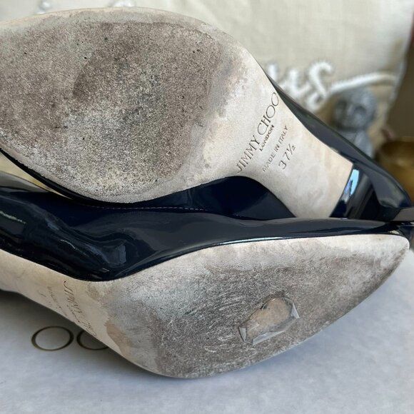 Jimmy Choo MEI Navy Patent Leather Almond Toe Pump Heels - Picture 5 of 15